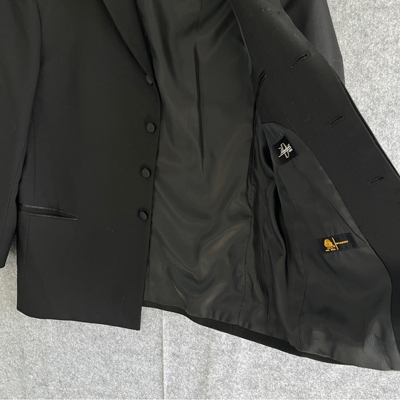 DEMETRIOS UOMO 100% Wool Mens Tuxedo Jacket Blazer Velvet Lapel Black Size 42R - Picture 4 of 12